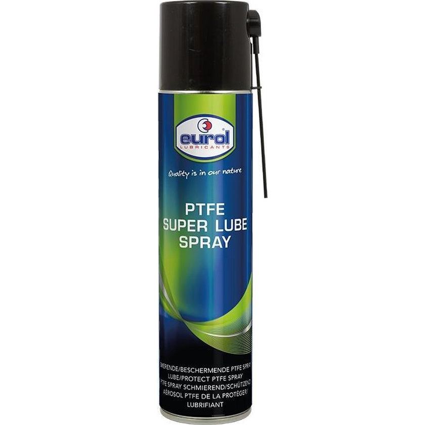 Eurol PTFE Super Lube spray smeermiddel in sprayfles, ideaal voor onderhoud en gladde werking van onderdelen, 400 ml.