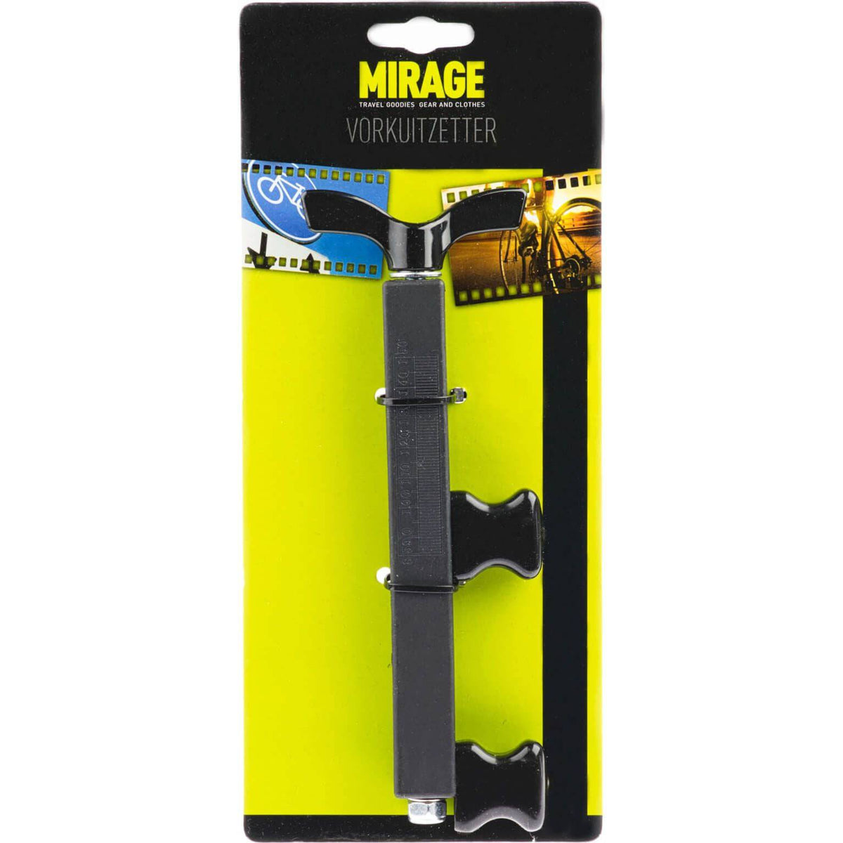 Zwart Mirage bandgereedschap Mirage Frameuitzetter voor het verwijderen en installeren van banden.