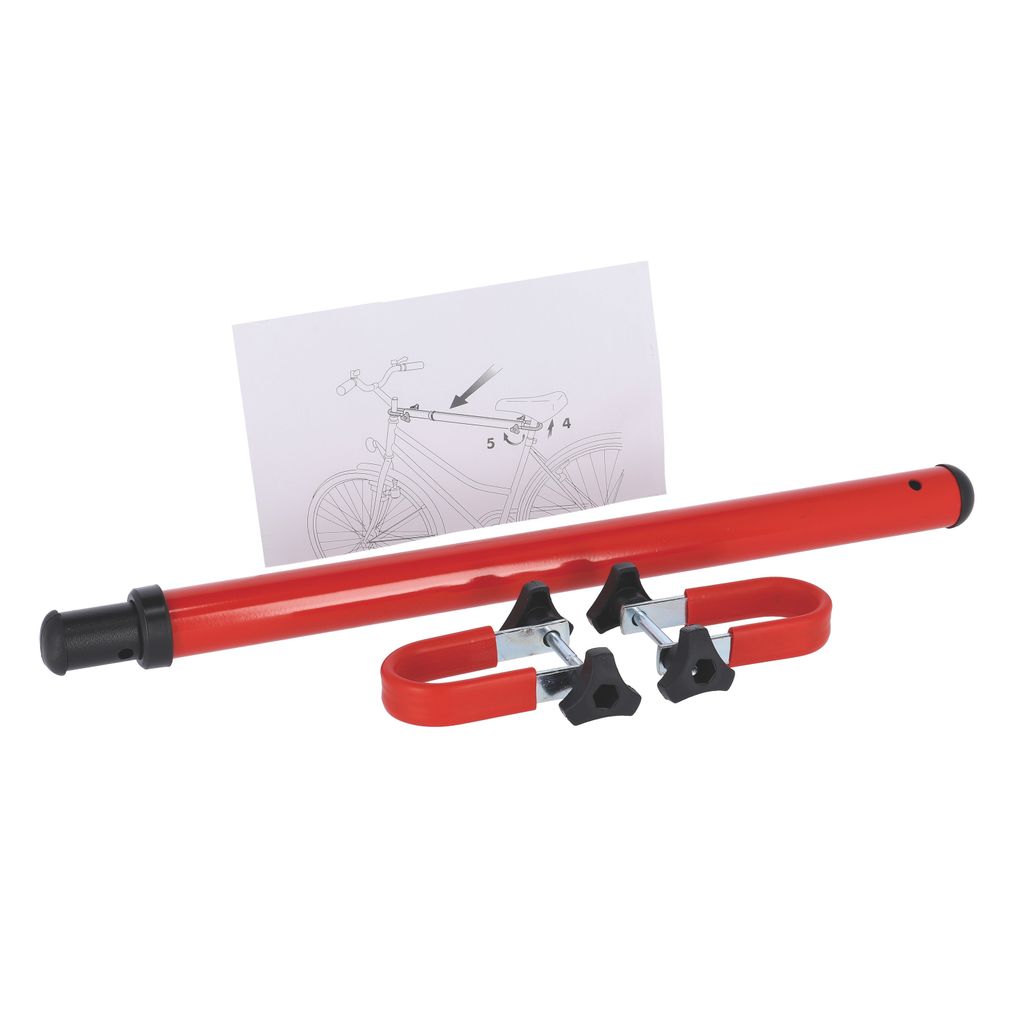 XLC Low Entry CC-X33 frame-adapter in rood, geschikt voor lage instap fietsen, zichtbaar op een fiets met rode frameonderdelen.