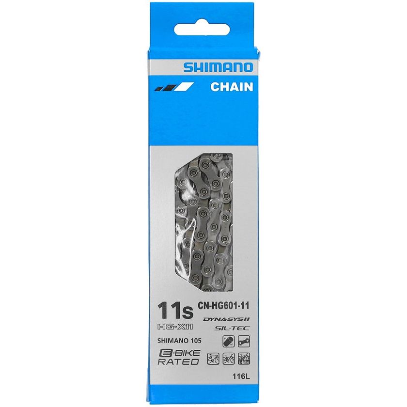 Shimano CN-HG601 11-speed ketting met 116 schakels voor fiets, zichtbaar in close-up.