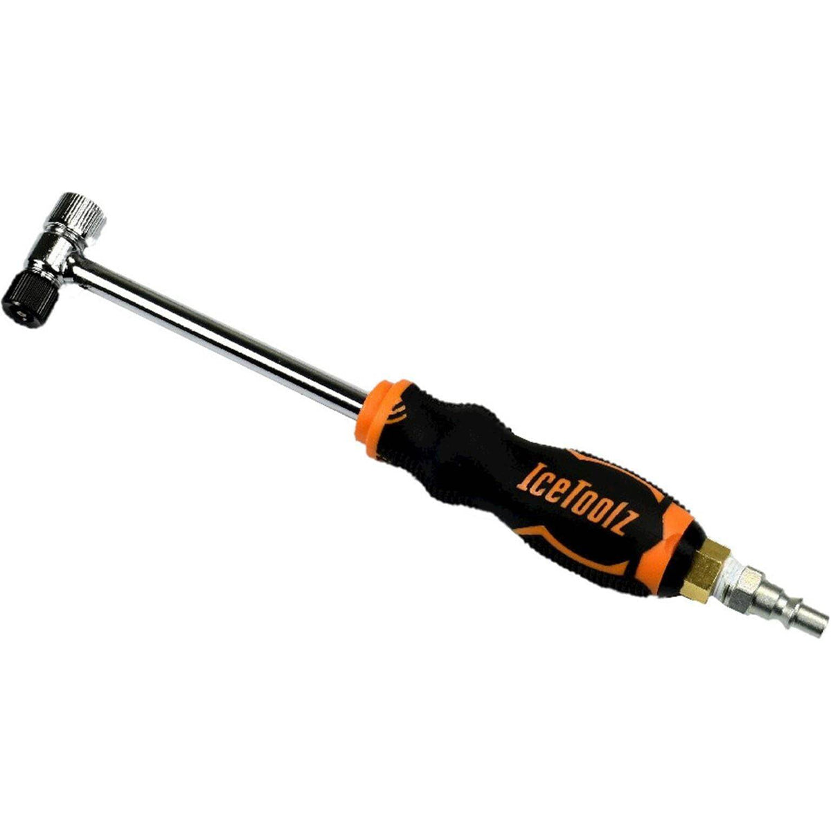 Handvat met snelkoppeling voor bandengereedschap van Icetoolz, geschikt voor efficiënte compressie en bevestiging.