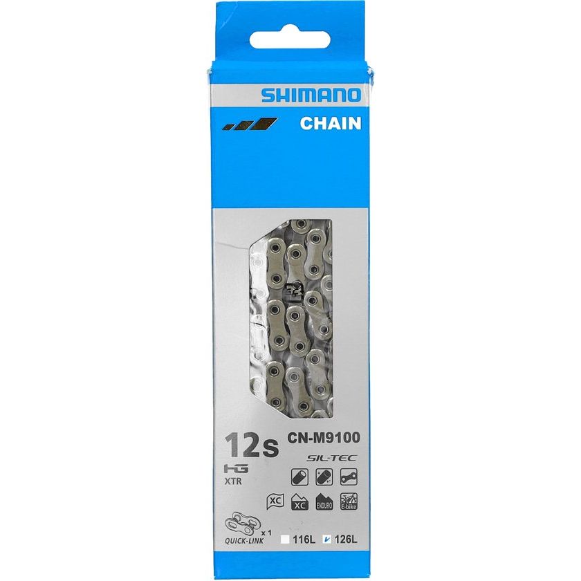 Shimano CN-M9100 HG 12-speed ketting met quick link voor racefietsen, zwart en stevige constructie.