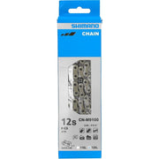 Shimano CN-M9100 HG 12-speed ketting met quick link voor racefietsen, zwart en stevige constructie.