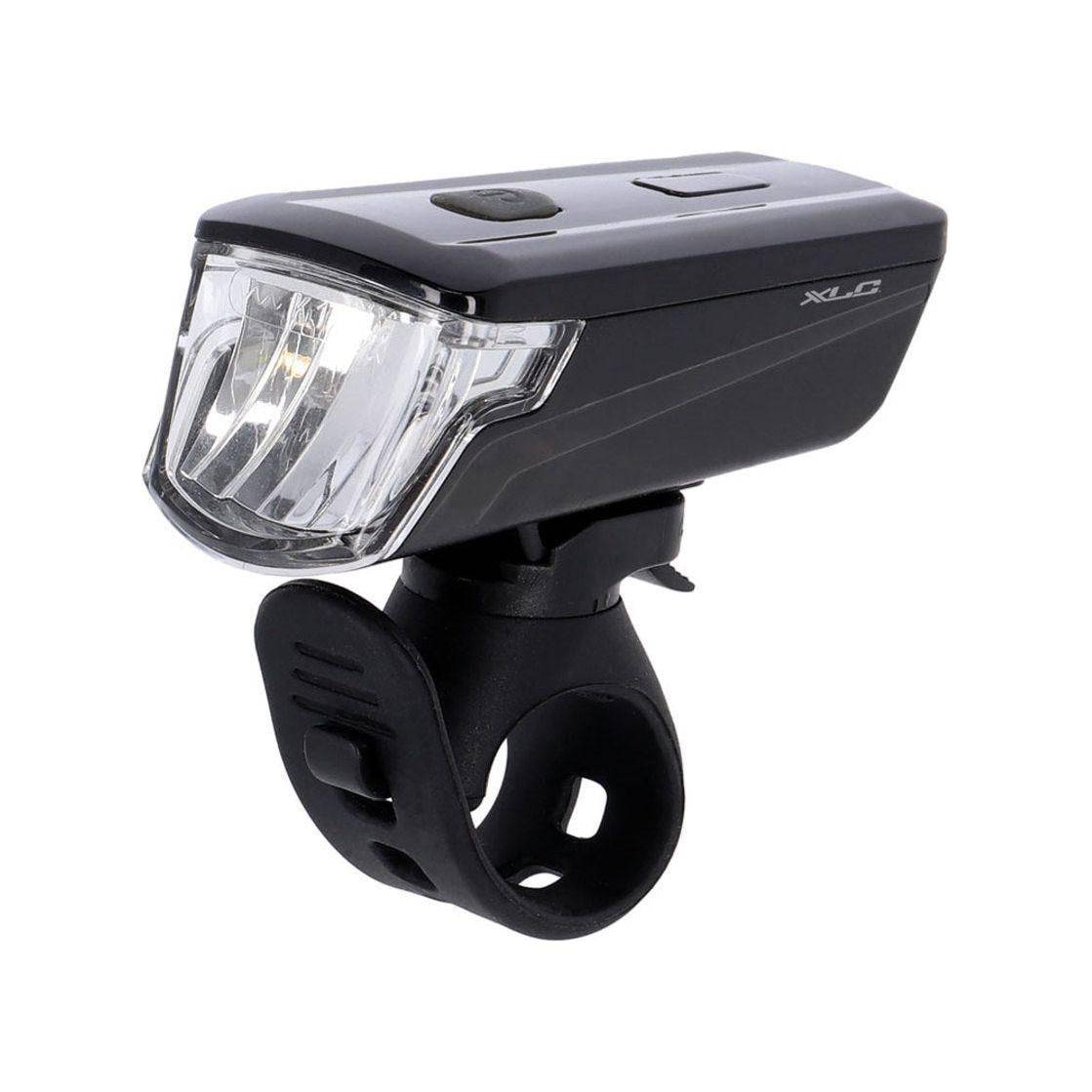 XLC Altair Cl-F26 koplamp met witte LED-lamp, verstelbare bevestiging en robuust design voor fietsen.