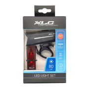 Zwarte XLC Verlichtingsset Proxima Pro Plus CL-S25+ met LED USB, inclusief lampen en bevestigingsmateriaal voor fietsverlichting