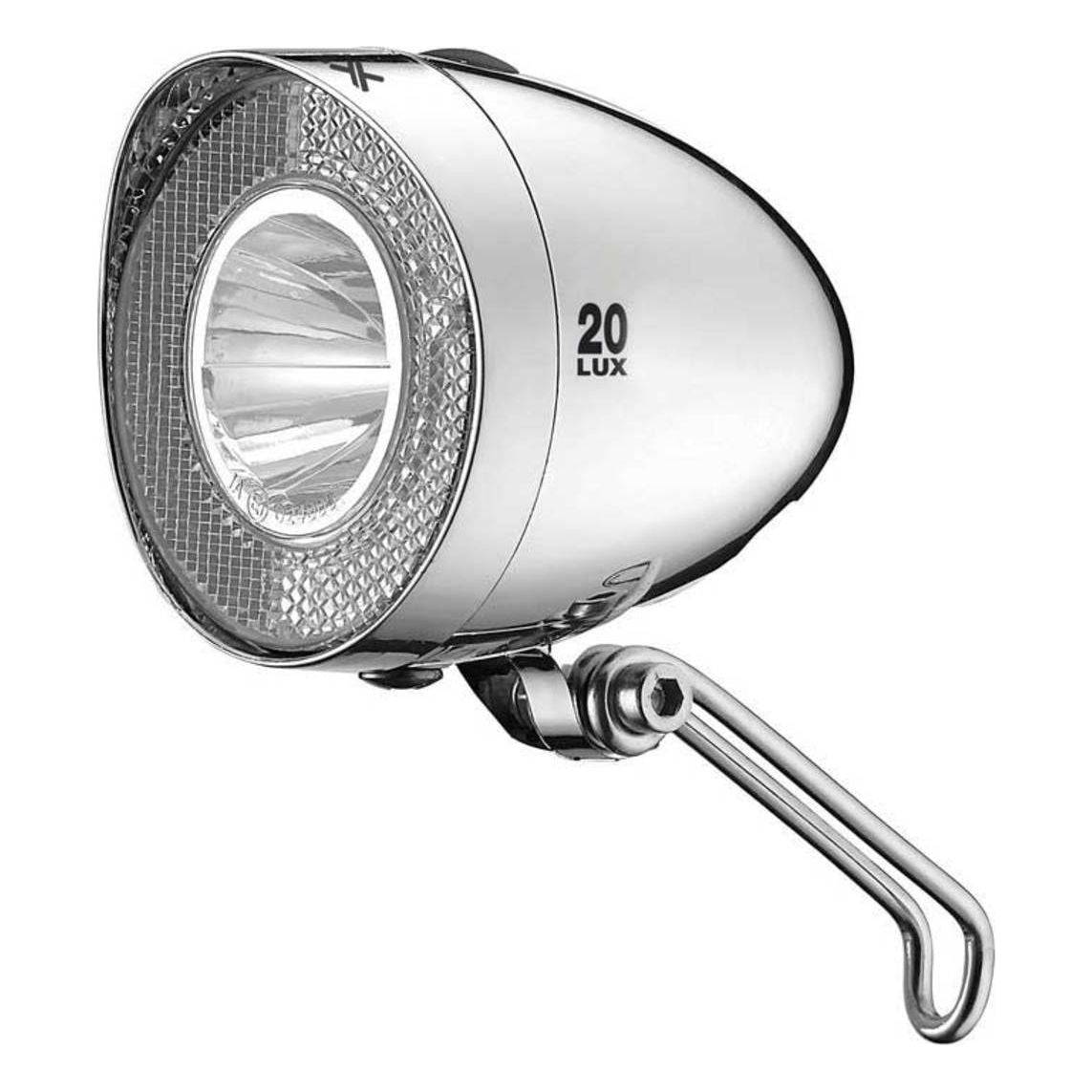 XLC Retro koplamp CL-F20 LED met batterij, chroom afwerking en klassieke uitstraling, zichtbaar op de fiets.
