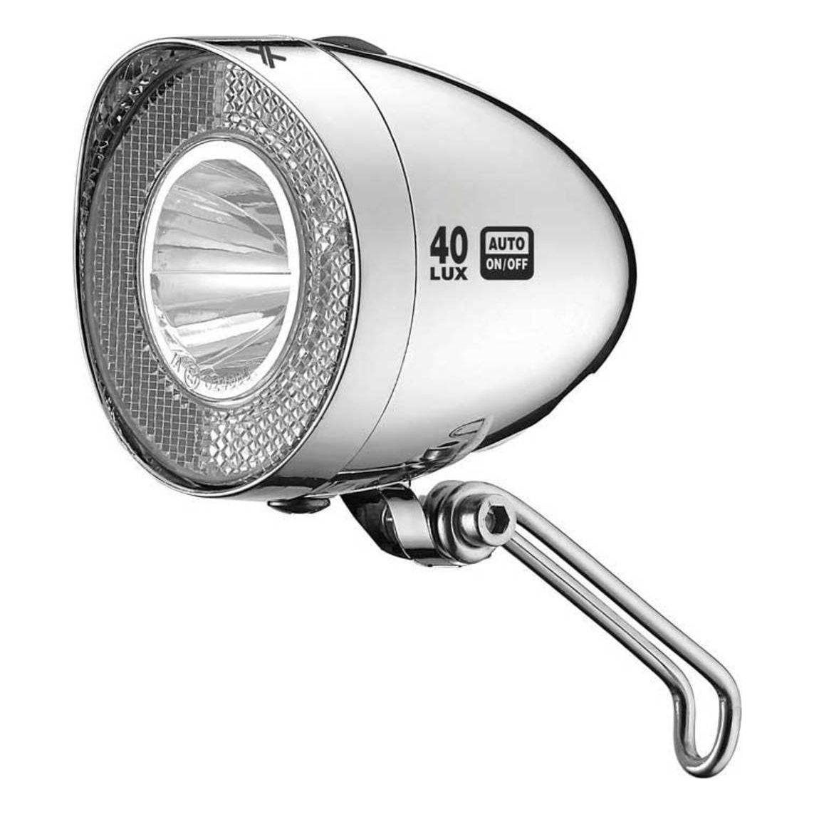 XLC koplamp led 40 lux met standlicht, sensor, dynamo, chroom, geschikt voor fiets, helder licht en modern design