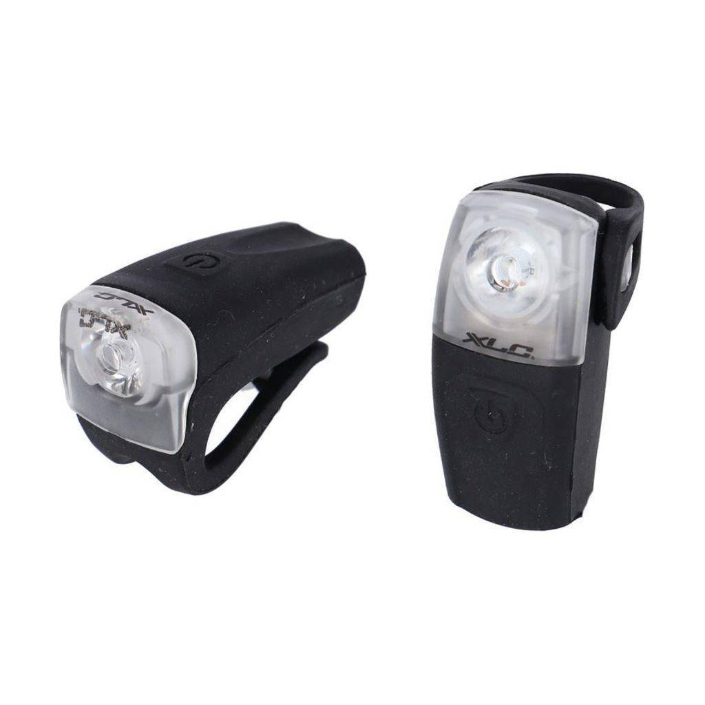XLC CL-E16 LED batterijlampenset met meerdere lampen en bevestigingsmateriaal voor fietsverlichting.