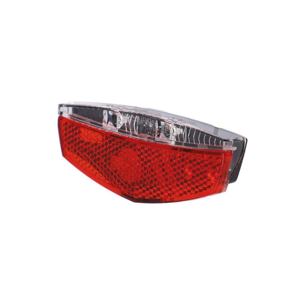 Zwart XLC achterlicht CL-R17 met LED en standlicht, geschikt voor naafdynamo, 50/80mm montage, duidelijk zichtbaar in afbeelding.