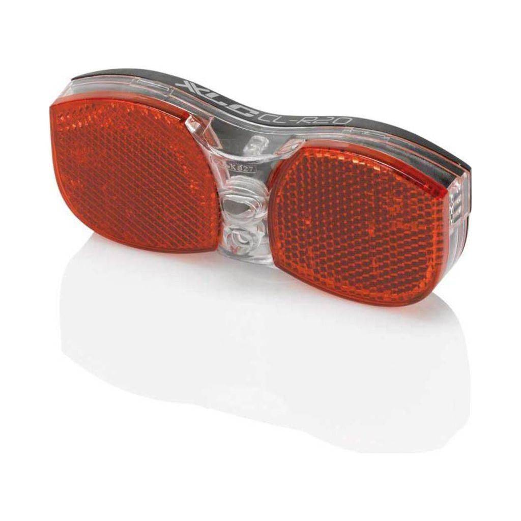 Zwart XLC achterlicht CL-R20 met LED en batterij, 50/80 mm bevestiging, zichtbaar op de fiets.
