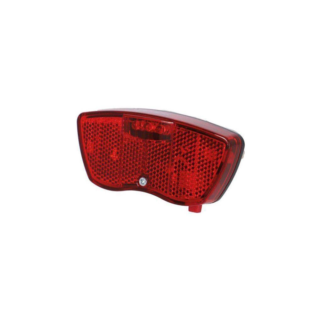 XLC achterlicht Cl-E51 met rode lamp en bevestigingsbeugel, zichtbaar op een fiets.