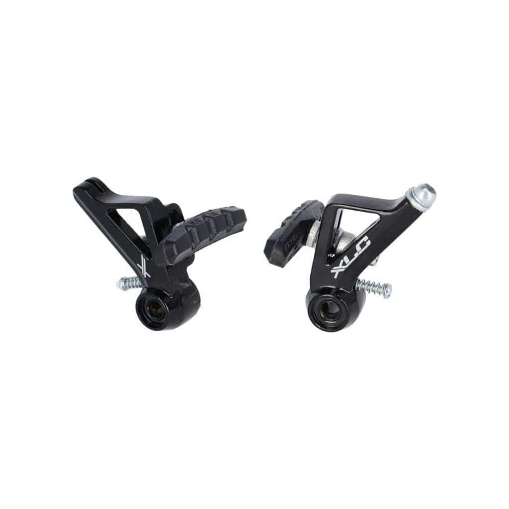 Zwarte XLC Br-C04 kantelrem voor voor- en achterrem van racefiets, geschikt voor velgremmen, close-up van remmechanisme.