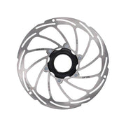 Zilveren XLC Brx86 remschijf met Center-Lock voor goede remprestaties op een fiets.