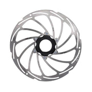 Zilveren XLC BRX86 remschijf met Center-Lock voor stevige fietsremmen, zichtbaar vanaf de voorkant.