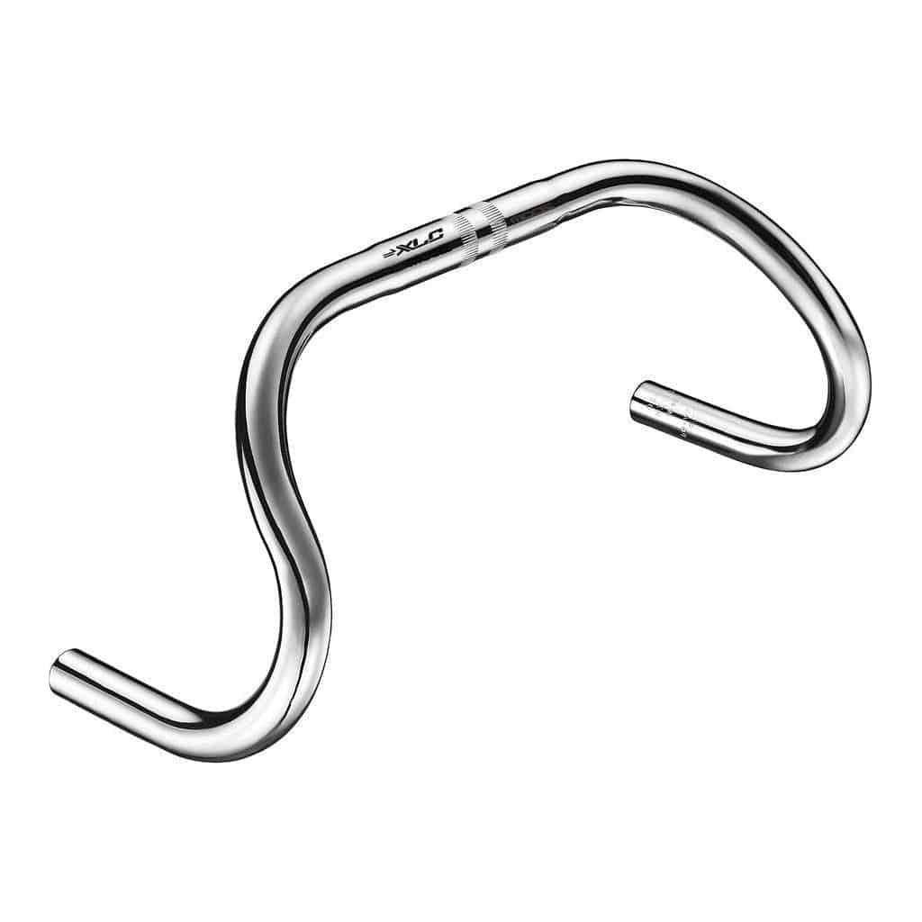 XLC Racefiets stuur Hb-R06, 420 mm breed, 25,4 mm diameter, zwart, geschikt voor racefietsen, close-up van het stuur.