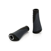 Zwart en grijs XLC Ergo handvat met 135 mm lengte, geschikt voor fietsstel, zichtbaar in de afbeelding.