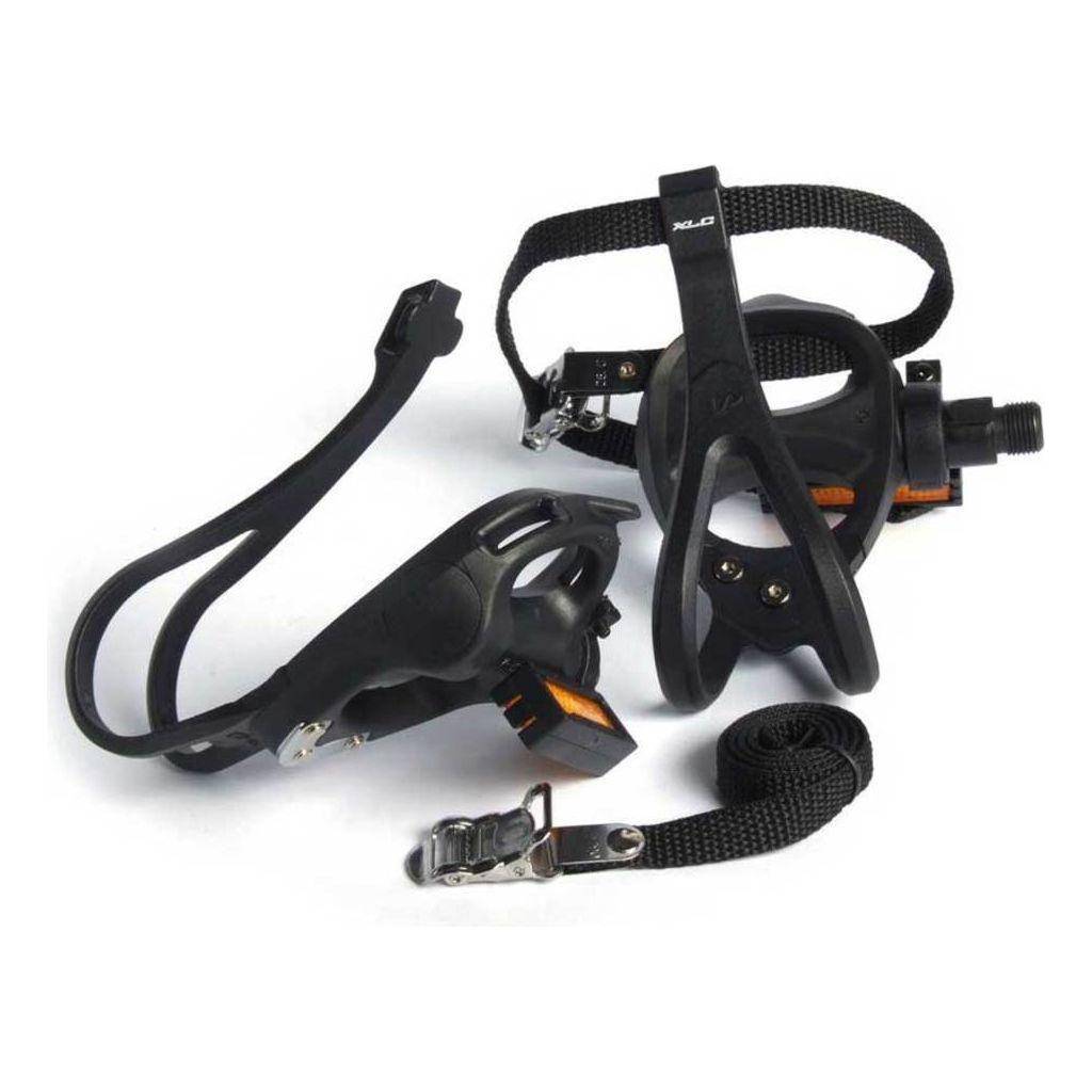 Zwarte XLC Race Toeclip pedalen met PVC voor stads- en elektrische fietsen, geschikt voor trapperstel PDR01.