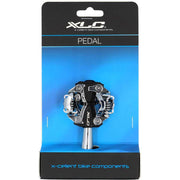 Zwarte en zilveren XLC MTB pedalen PD-S15 ATB met SPD-compatibiliteit en 9/16" as, geschikt voor mountainbikes.