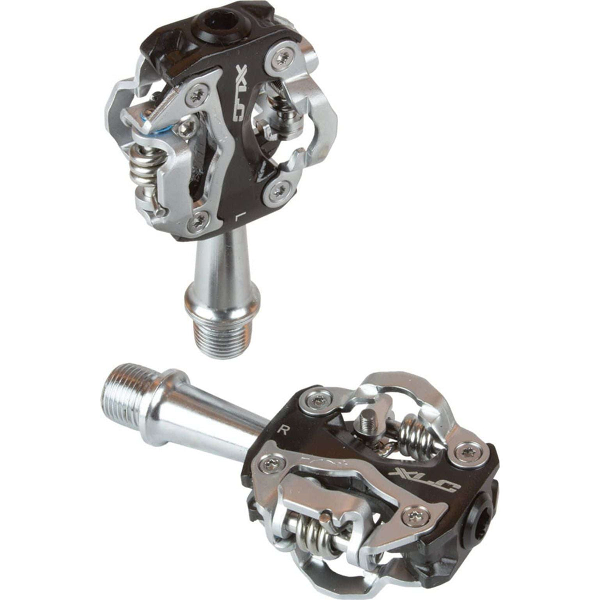 Zwarte en zilveren XLC MTB pedalen PD-S15 ATB SPD met 9/16 inch as, geschikt voor mountainbikes.