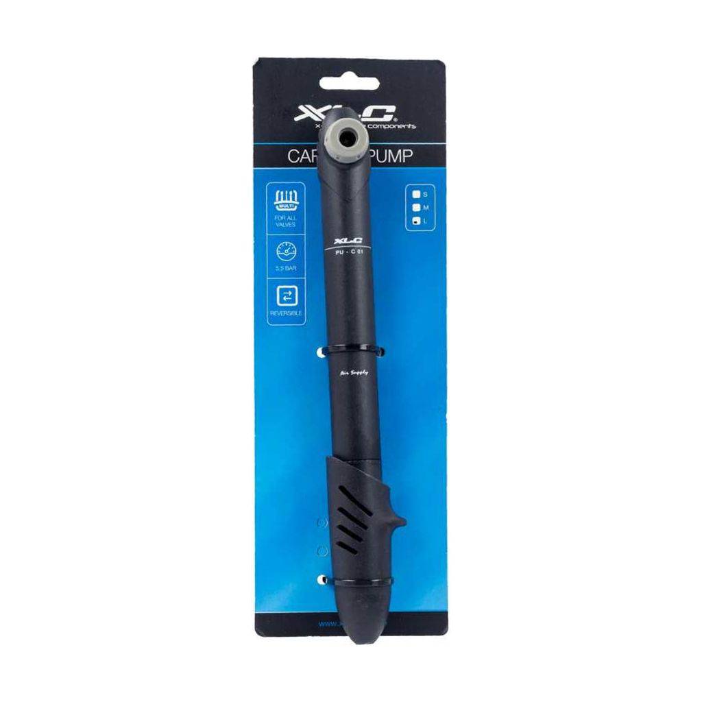 Zwarte XLC minipomp handcarrier PVC, 255 mm, voor het oppompen van banden en luchtbedden.