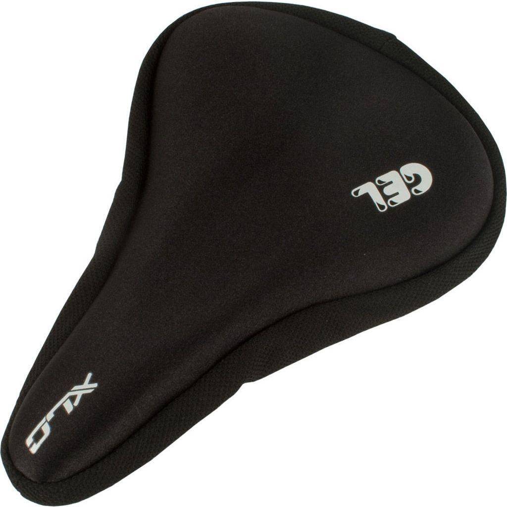 Zwart XLC All Season Gel zadeldek, comfortabele en waterdichte zadelhoes voor alle weersomstandigheden, op de fiets bevestigd
