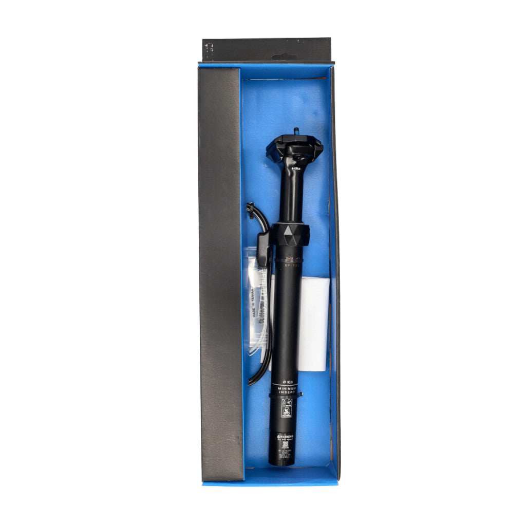 Zwarte aluminium XLC zadelpen Burner SP-T20B met dropper remote en verstelling, geschikt voor mountainbikes