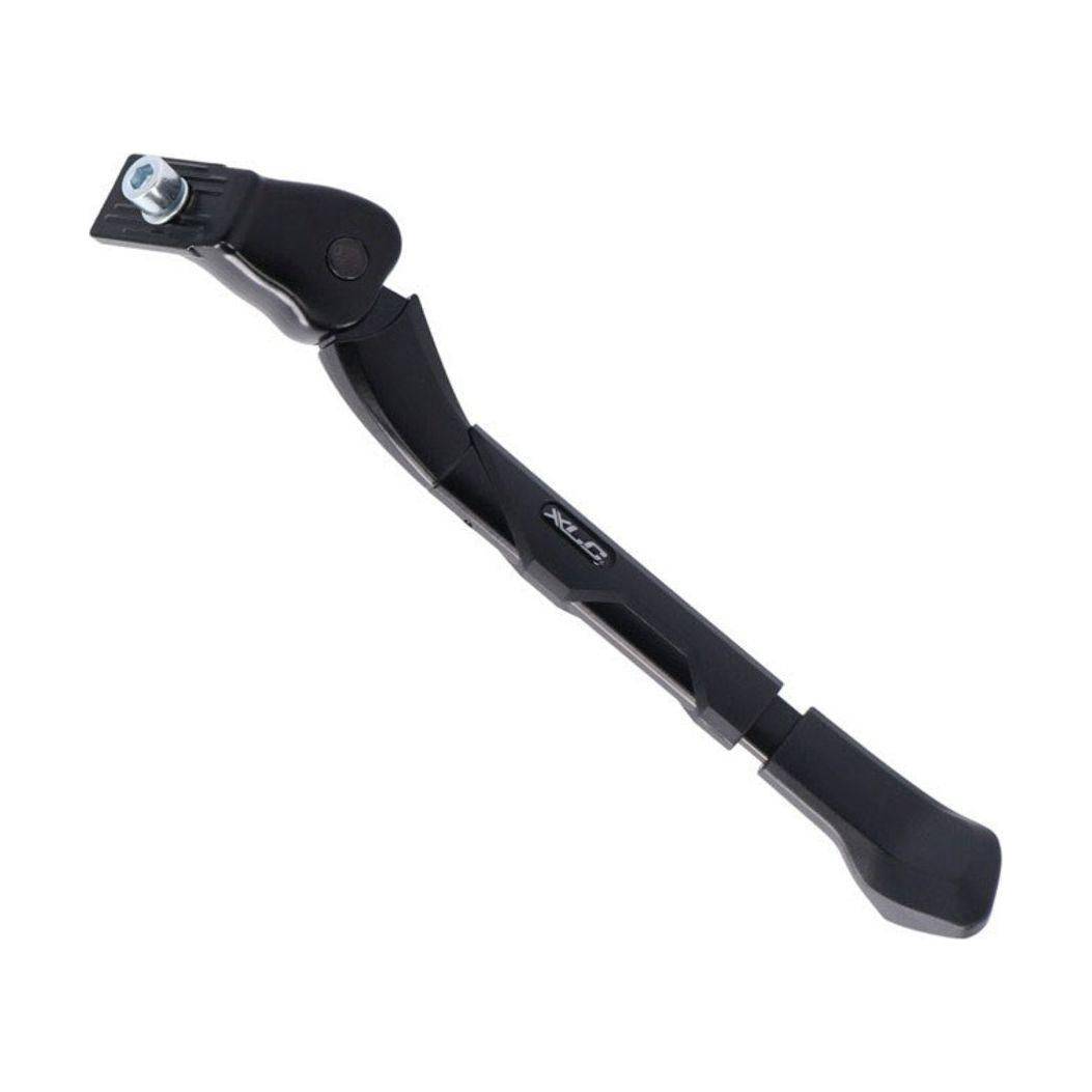 Zwarte XLC standaard voor 24/28 inch fietsen, verstelbaar en breed, geschikt voor stevige ondersteuning.