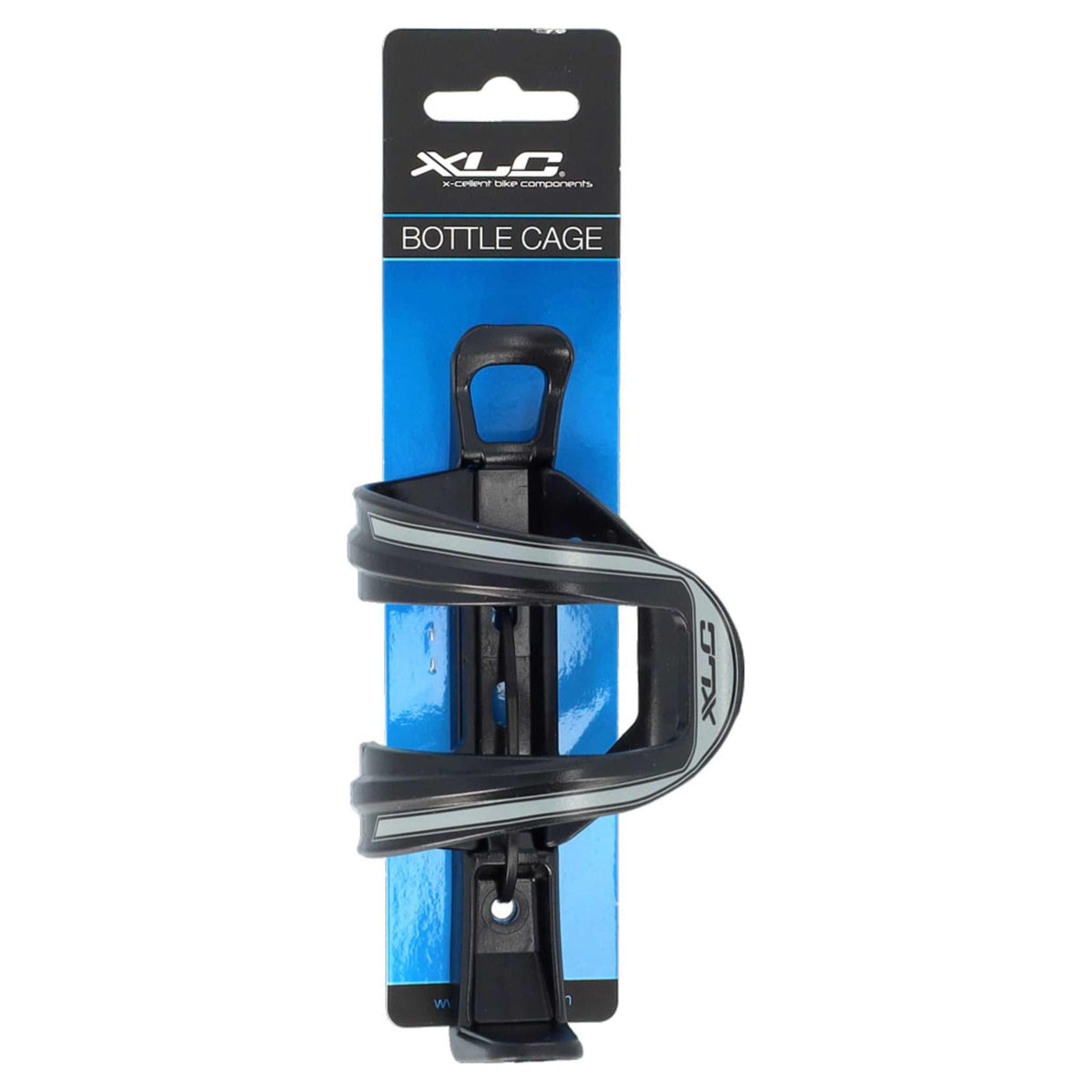 Zwarte en grijze kunststof XLC bidonhouder Sidecage BC-S06 voor fiets, bevestigingsbeugel zichtbaar