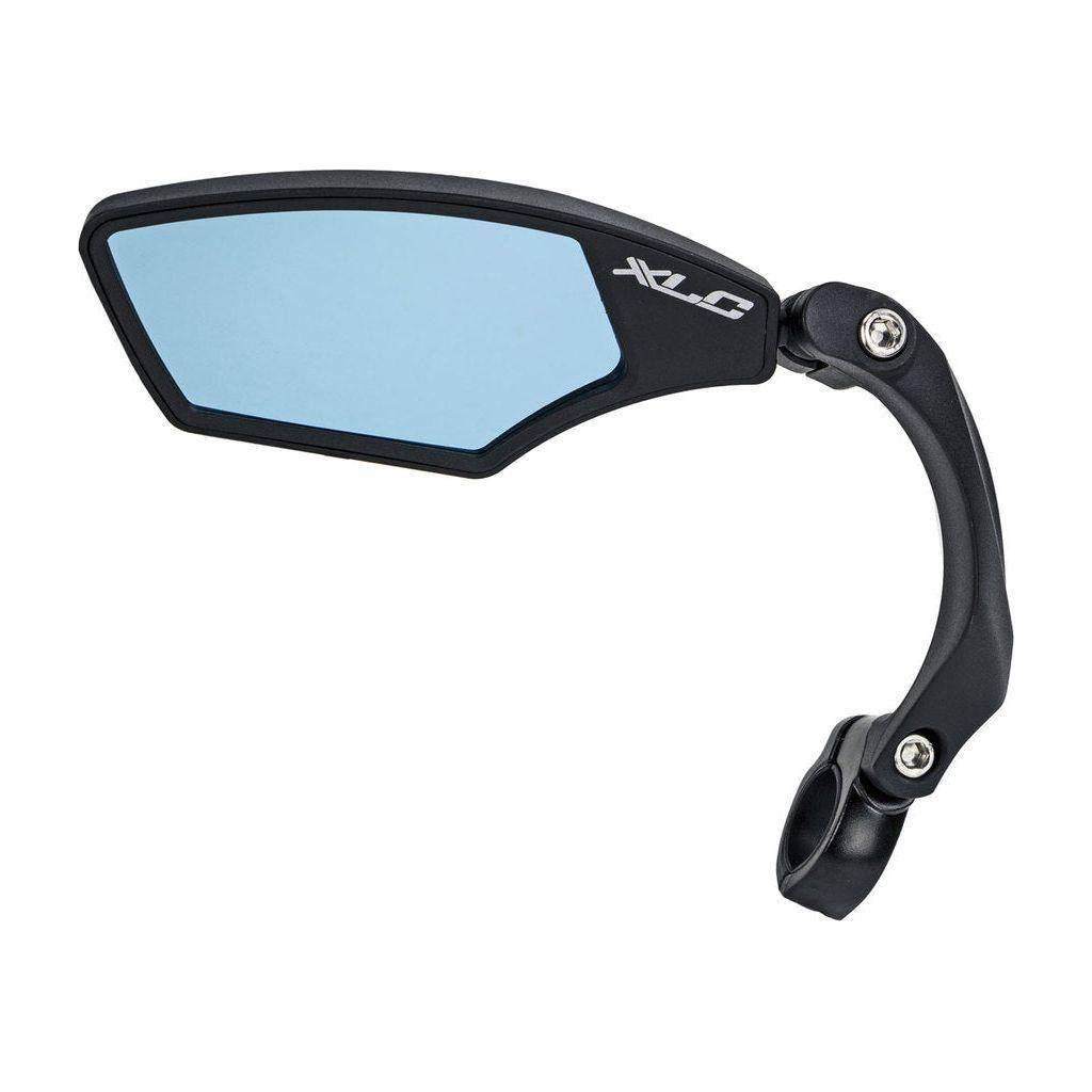Zwarte XLC Mr-K12 verstelbare fietsspiegel met strop, geschikt voor 21-26 mm stuurdiameter, zichtbaar op de afbeelding.
