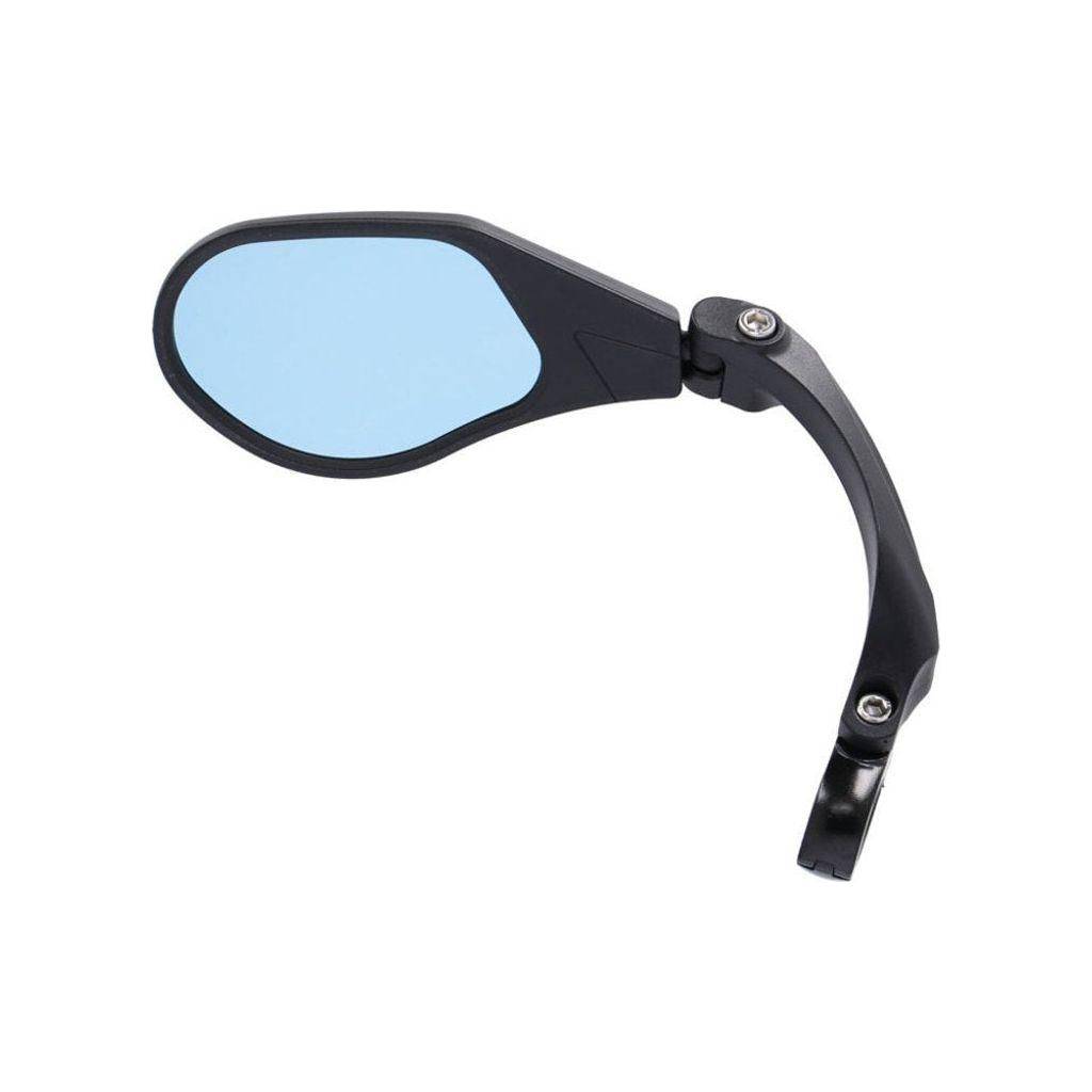 Zwarte XLC fietsspiegel Mr-K13, verstelbaar links met strop, geschikt voor 21-26 mm stuurdiameter, zichtbaar op de afbeelding.