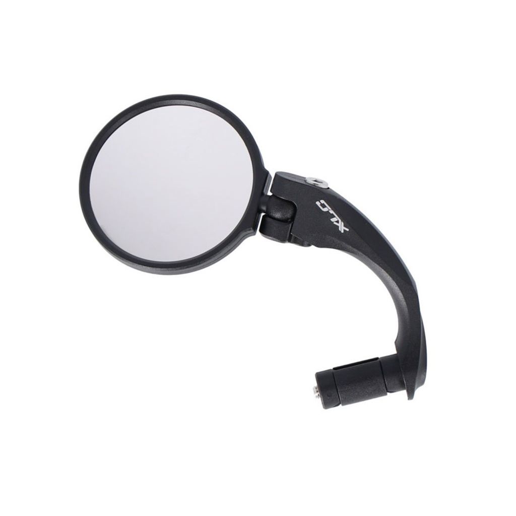 Zwarte XLC Mr-K15 fietsspiegels in stuurmontage, geschikt voor 16-21mm diameter, met 68mm spiegelglas, zichtbaar op de foto.