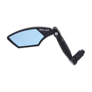 Zwarte XLC fietsspiegel Mr-K23 in stuur met diameter 14.8-22.5mm en Ø 62mm, zichtbaar bevestigd op fiets stuur.