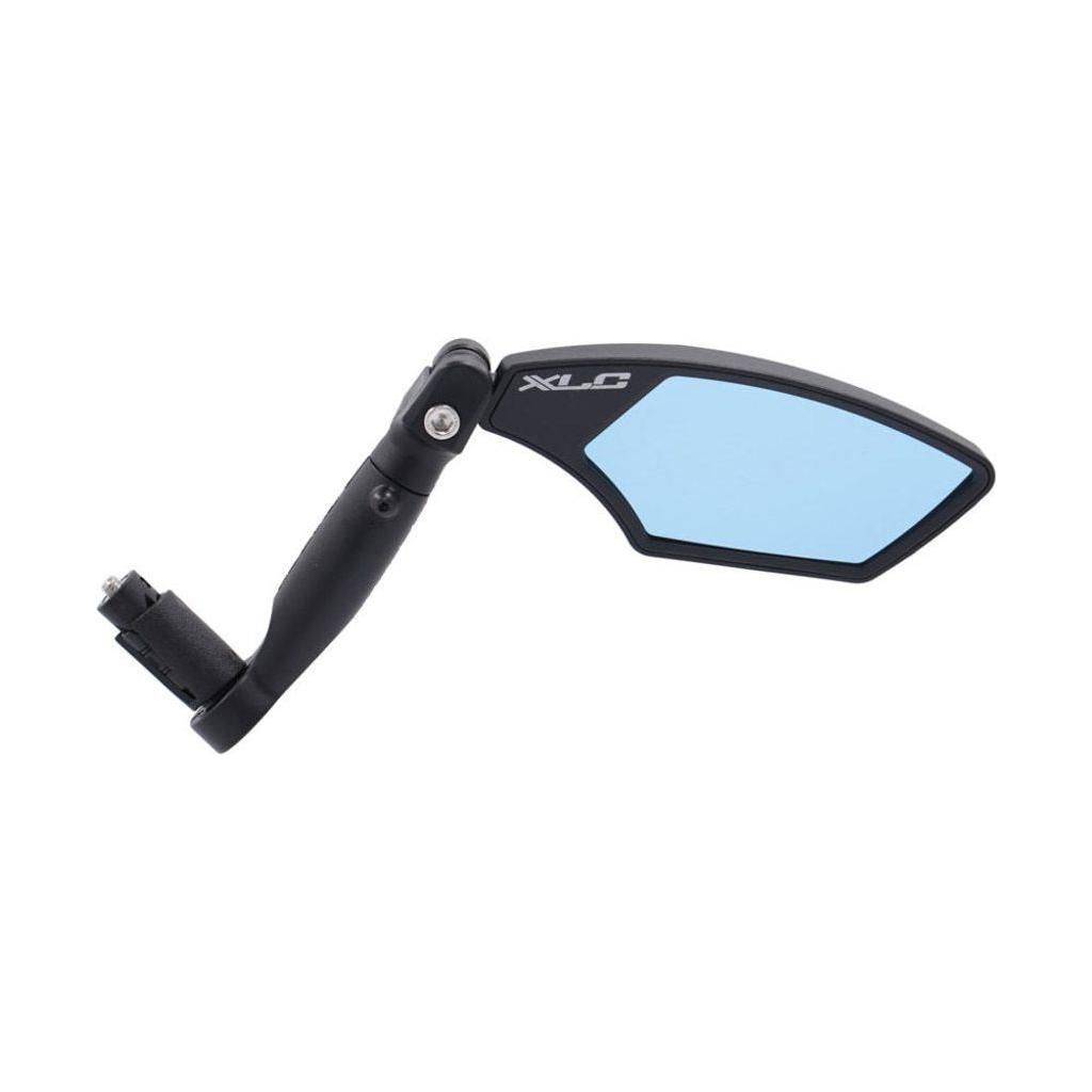 Zwarte XLC fietsspiegel Mr-K23 in stuur met 14.8-22.5mm diameter en 68mm spiegelglas, zichtbaar bevestigd aan het stuur