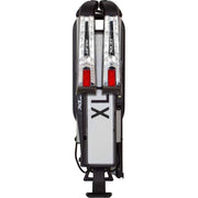 Zwarte en zilveren XLC Azura Xtra WT VC-C10 fietsendrager voor 2 fietsen, opklapbaar en kantelbaar, trekhaak montuur.