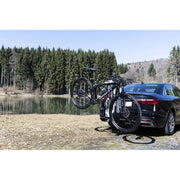 XLC Almada Work-E VC-C07 fietsendrager voor 2 fietsen, opklapbaar en kantelbaar, geschikt voor trekhaak, zwart.