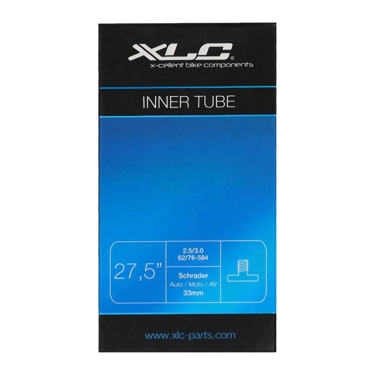 XLC binnenband 27,5 inch met 33 mm ventiel, geschikt voor fietsbanden 27,5x2,50-3,00, op de afbeelding te zien