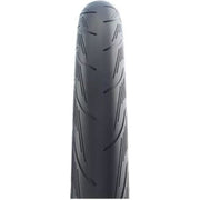 Schwalbe Spijsr Plus 28 stadsfiets buitenband in zwart met reflectie, geschikt voor stadsfietsen, zichtbare reflectie details.