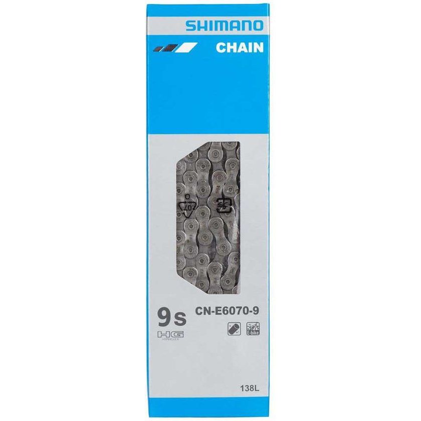 Shimano CN-E6070 9-speed ketting voor e-bike, zichtbaar op een afbeelding met afmeting 261x840.