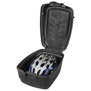 Zwarte Polisport E-Cargo Topkoffer met 11 liter capaciteit en quick-release systeem, geschikt voor motorfietsen.