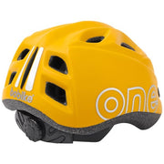 Blauwe Bobike One Plus kinderfietshelm met in-mold constructie en dial-verstelling, geschikt voor jonge fietsers.