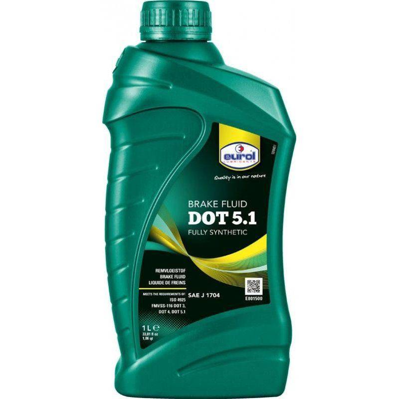 Eurol Dot-5.1 remvloeistof fles 250ml, geschikt voor remsystemen, met duidelijke etikettering en doseerinformatie