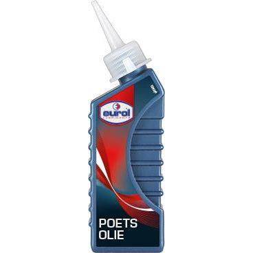 Potje Eurol Poetsolie 100ml voor schildertechnieken, met een open dop en heldere olie in een glazen fles.