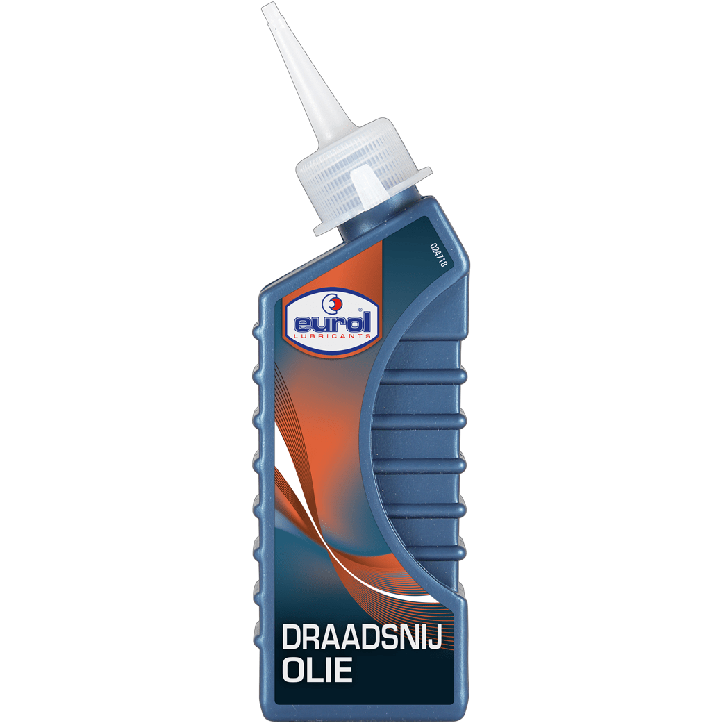 Draadsnijolie Eurol 100 ml, heldere olie in een glazen fles, geschikt voor smeden en metaalbewerking