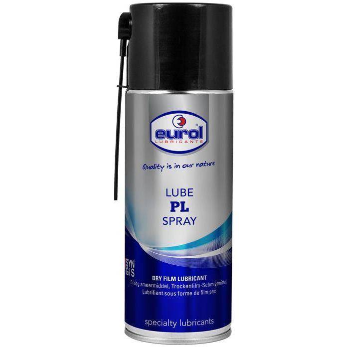 Multifunctioneel droog smeerspray van Eurol, geschikt voor het smeren en beschermen van verschillende oppervlakken.