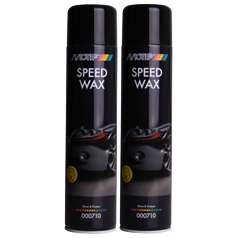 Motip Speed-Wax in 600ml fles, glanzende wax voor auto’s en voertuigen, zichtbaar in de afbeelding.