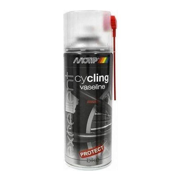 Motip cyclingspray vaseline 400ml, smeermiddel voor fiets- en bewegende onderdelen, in een spuitbus op de foto