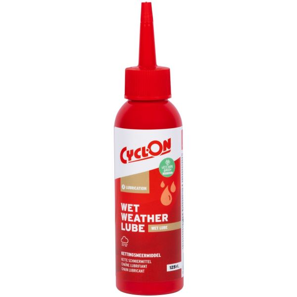 CyclOn Wet Lube kettingolie 125 ml, vochtafstotende smeermiddel voor fietsen, in blisterverpakking