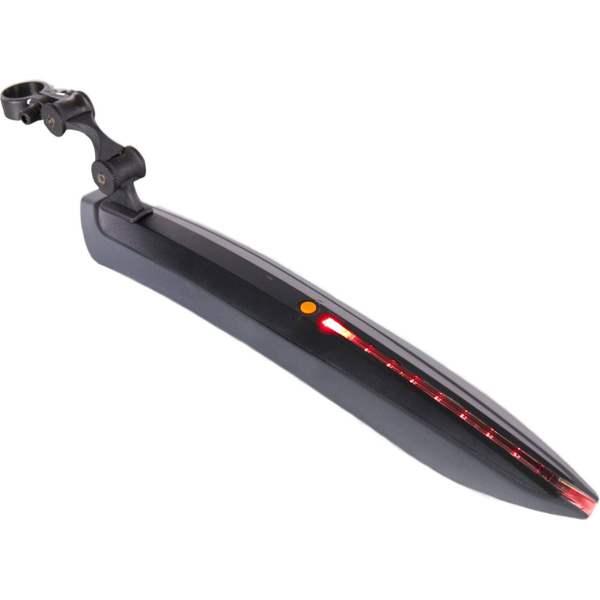 Mirage achterspatbord met zadelpen quick-release en LED-strip voor 24-29 inch fietsen, zwart kunststof.