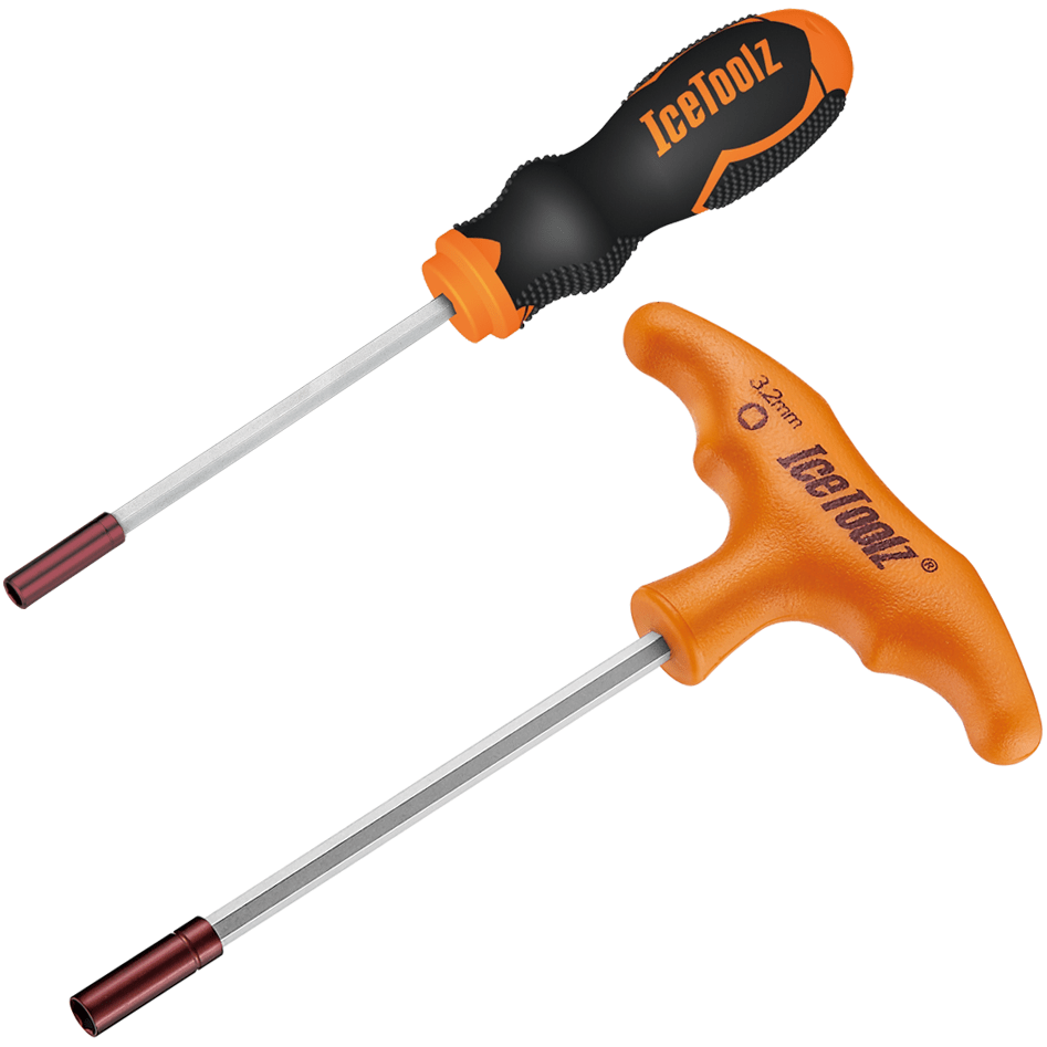 Icetoolz spaaknippelsleutelset 12C5 voor 5,5 mm 6-kant nippels, geschikt voor fietsreparaties en wielonderhoud.