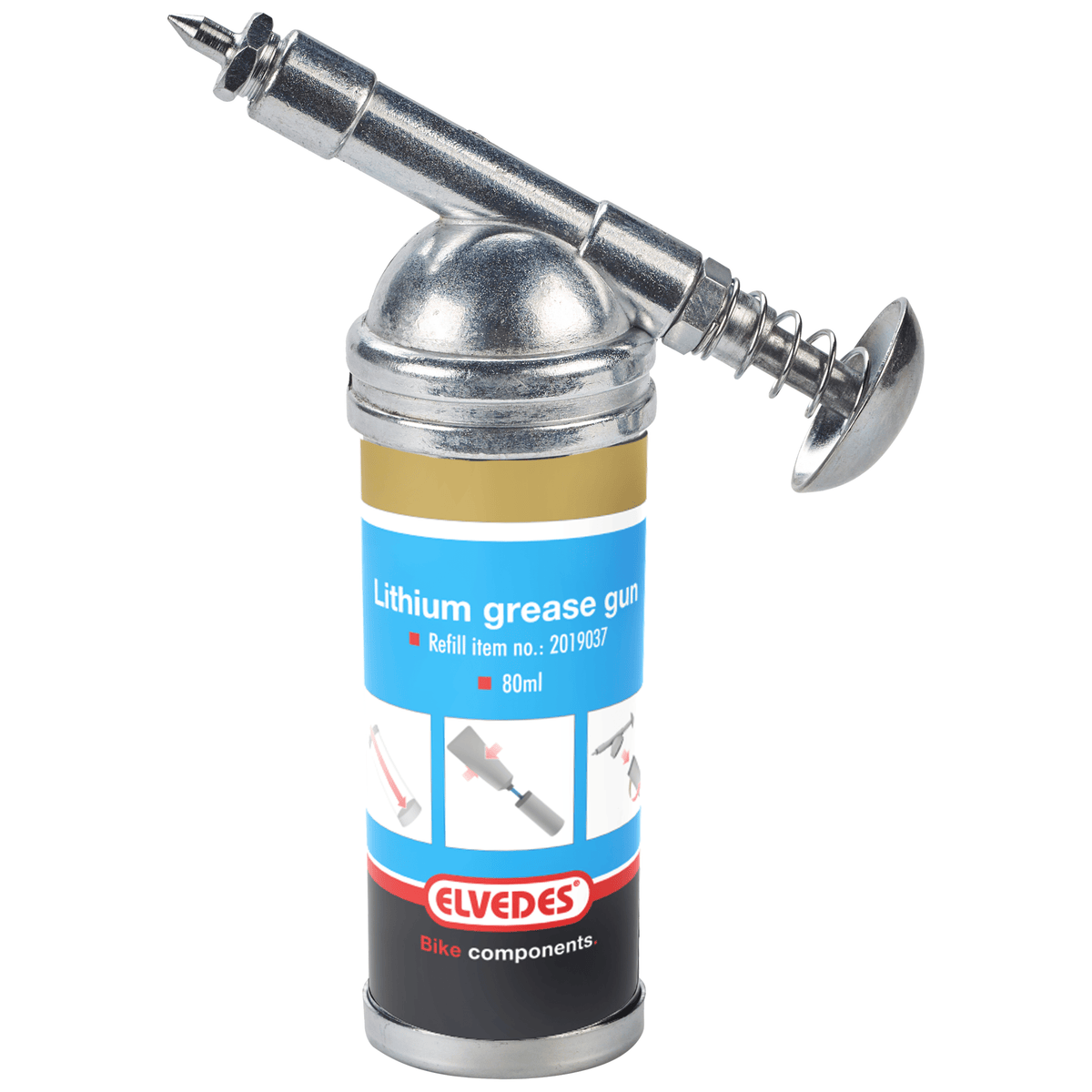 Elvedes vetspuit van 80 ml, geschikt voor diverse toepassingen, zonder vet, zichtbaar met spuit en naald.